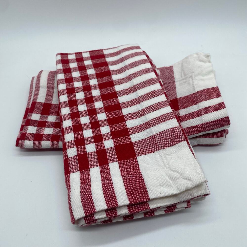 Sur La Table Red White Plaid 100% Cotton Fabric Napkins Set of 4 20 x 20 Hosting